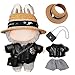 Clothes for 17cm Doll(No Doll) – Cute 4-Piece Straw Hat, PU Leather Jacket&Houndstooth Shorts Outfit with Chain Bag,Chic Fashion Accessories Set Compatible with 17cm Collectible Art-Toy Figures