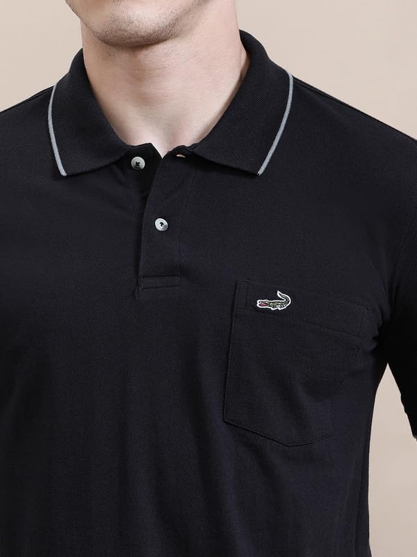 Image of CROCODILE Men Solid Polo T-Shirt | 100% Cotton | Short Sleeve | Slim Fit | Button Placket White
