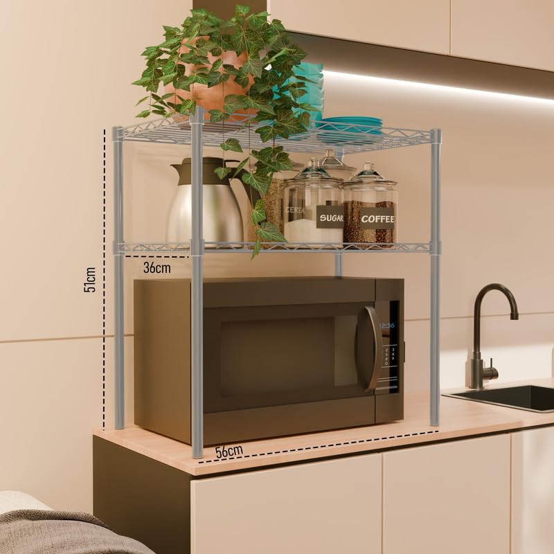 Image of 2-Shelves Microwave Compact Heavy Duty Steel Storage Rack | Multipurpose Shelving Unit for Kitchen, Home & Utility