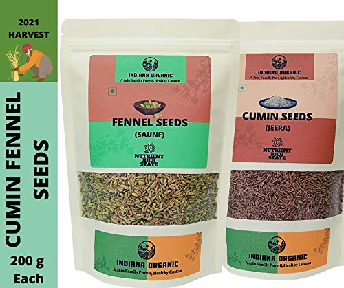 Indiana Organic Combo, Cumin Seeds (Jeera) - 200 Gram, Fennel Seeds (Saunf) - 200 Gram Each (B089G65Z75) Amazon Price History, Amazon Price Tracker