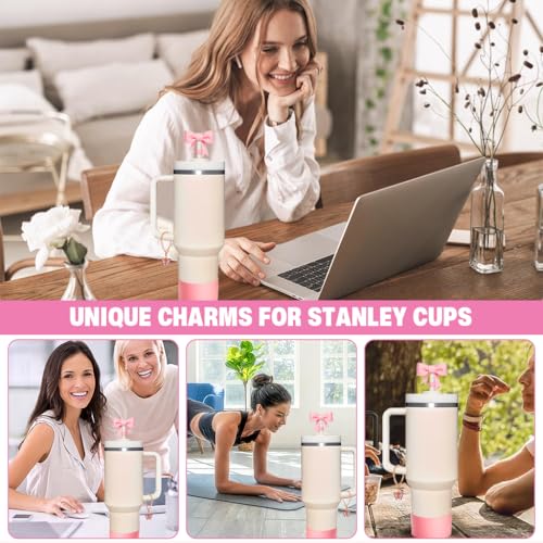 Image of HASTHIP for Stanley Cup Accessories of 9Pcs Charms Cute Bow Straw Cap, Straws, Cleaning Brush, Butterfly Handle Charm, Bottom Sleeve, Stanley Cup Decor Kit (Cup NOT Included)
