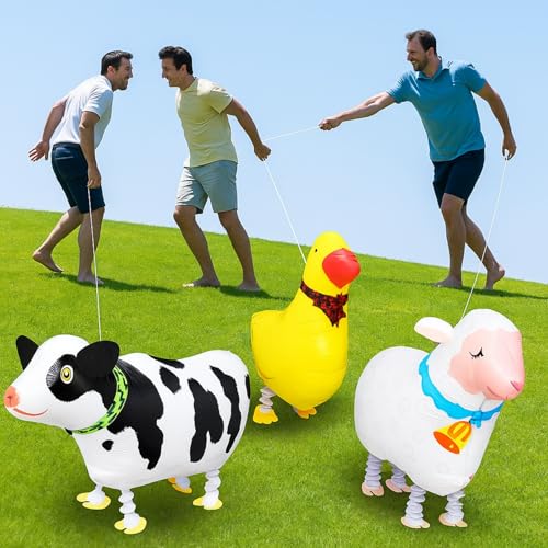 VioraWhite 12pcs Adopt a Farm Animal Party Favor Include Walking Animal Balloons and White and Red Checkered Tablecloth Chicken Cattle Pig Duck Sheep Inflatable Balloons for Farm Birthday Party Decor by VioraWhite - Used condition - Image 5