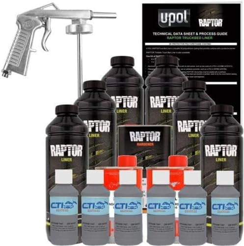 Raptor Truck Bed Liner Kit with Colored Battleship Dark Gray #36118 Tint and Spray Gun - 6 Liters - Protective Spray On Paint for Coating Trucks, Tailgates, Vehicle Undercoating