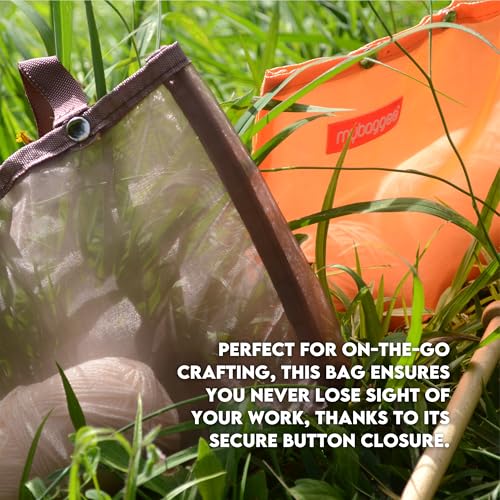 Image of Large 5 Snaps Mesh Travel Knitting Bag with Snap Opening, Lightweight Nylon Storage Pouch for Yarns, Needles and Accessories (Orange)
