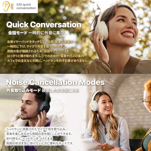 Haylou ワイヤレスノイズキャンセリングヘッドホン S30 [最大-43dB 強力ノイキャン Bluetooth 5.4 ハイレゾ 最大 80時間再生 マイク付 2台同時接続マルチポイント タッチで会話モード 外音取り込みモード 軽量 折りたたみ式 ] HL-S30BK ブラック 【国内正規品】