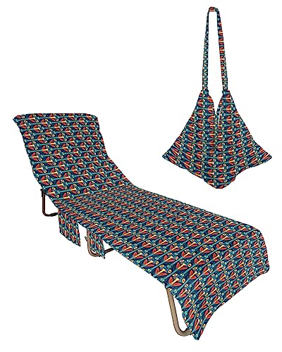 Colorful Geometric, Beach Lounge Chair Towel Cover, Soft Chaise Lounge Towel with Side Pockets Patio Pool Chairs Cover for Beach/Pool Sunbathing 29x85 Modern Abstract Minimalist Floral Leaves