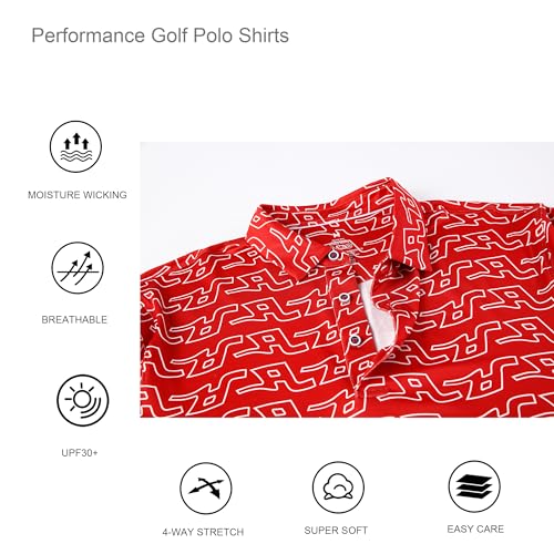 Alex Vando Mens Golf Shirt Moisture Wicking Quick-Dry Print Performance Polo Shirts for Men