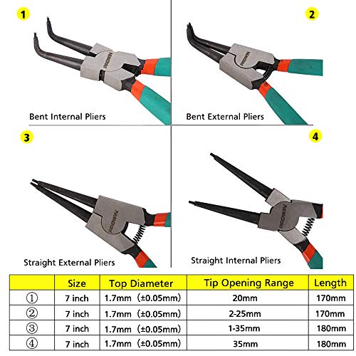 Conjunto de alicates de anel de encaixe interno/externo Prowin, conjunto de alicates de circuito