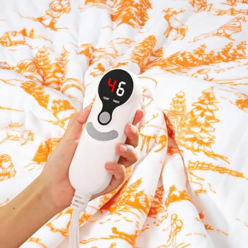 LUXIAN Electric Heated Blanket,Throw 50 x 60 in,Orange and White — view 2