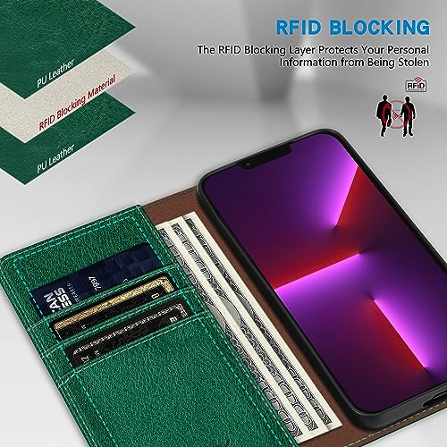 Image of ZZXX for iPhone 13 Pro Max Wallet Case Strong Magnetic 6.7 inch,Green