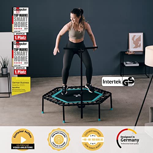 SportPlus | Fitness Trampolin für zuhause | auch mit Klappfunktion, mit Haltestange (5-fach höhenverstellbar), weiche… – Bild 4