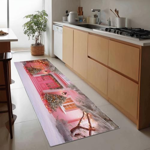 Generico Tappeto da Corridoio Antiscivolo 40 x 120 cm, Tappeto Passatoia Tema Natalizio Pelo Corto Decorazioni Natalizie Ghirlande Lanterne per Corridoio Ufficio Entrata Casa Cucina da Ingresso