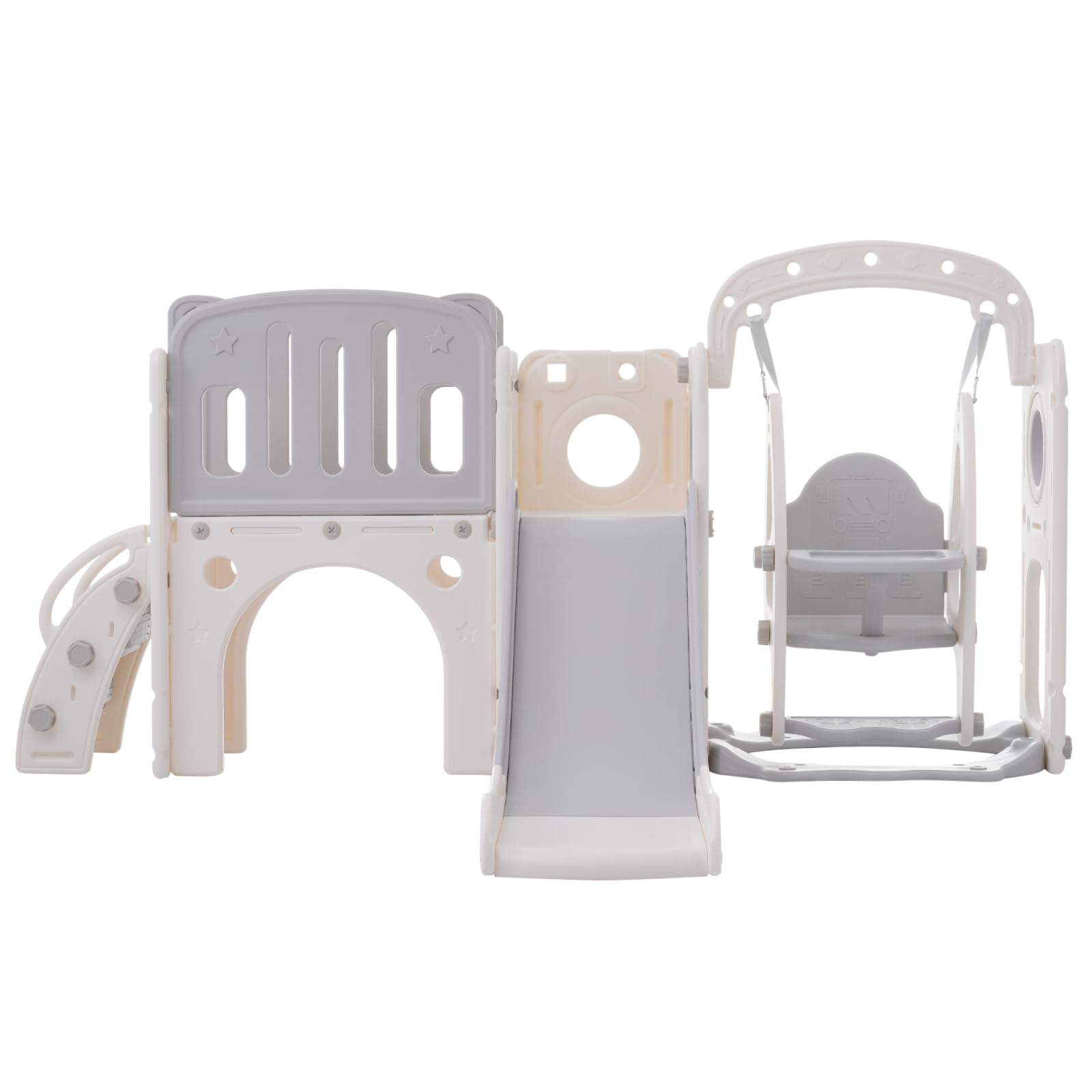 Rutsche und Schaukel für Kinder, 7-in-1Kinder Spielplatz mit Rutsche, Schaukel, Basketballkorb, Klettern,Treppe, Bohrspiel und Stauraum - Rutsche Set für Kindergeschenk