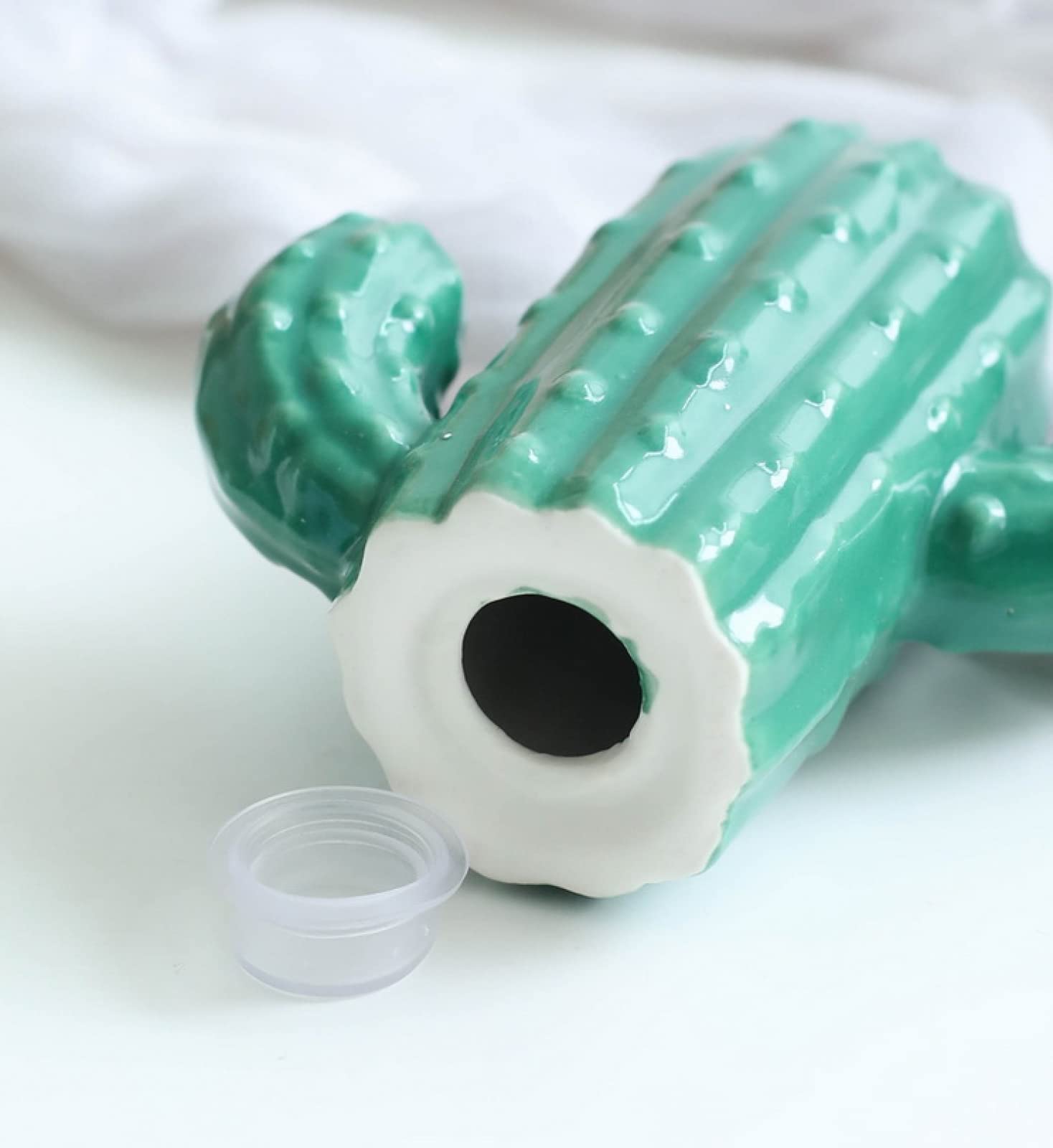 Titular de palillo de dientes decorativo de cerámica Dispensador de palillo de dientes en forma de cactus verde Contenedor de hisopo de algodón de cerámica para decoración de mesa de fiesta