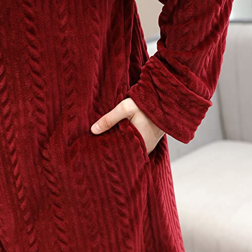 Lu's Chic Men's Hooded House Coat Zipper Flannel Pockets Loungewear Soft Warm Long Fleece Robe Red Us L (Tagxl) #TOP5