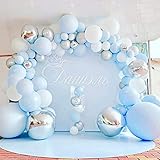 Baby Blue Balloon Garland Arch Kit - 114pcs DIY Light Blue Metallic Silver Matte White Macaron Blue
