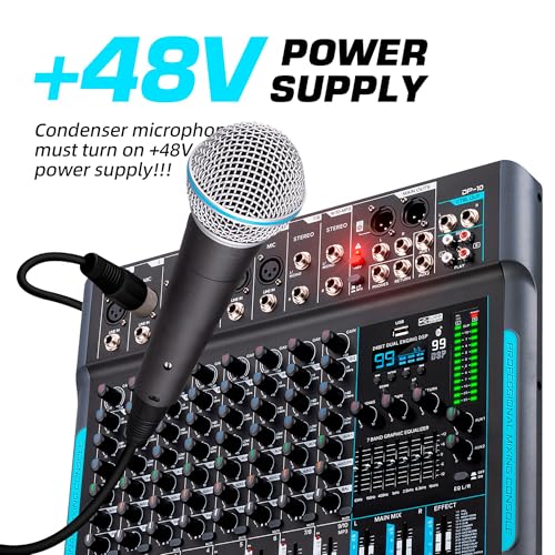 Image of hayden HY-8FX 10-Channel DJ Mixer With 99 DSP Reverb, 7-Band EQ, USB, Bluetooth, 48V Phantom, One-Click Mute Pro Sound Console For Recording, Stage, Studio, And Live Performance, Black