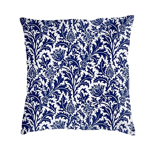 Haruha William Morris Thistle Damask Cobalt Blue & White 17 Decorative Throw Pillow Covers Soft Velvet Throw Pillowcases Home Decor Living Room Cushion Case For Bed Couch Car 18X18 Inch, 10369 #TOP4
