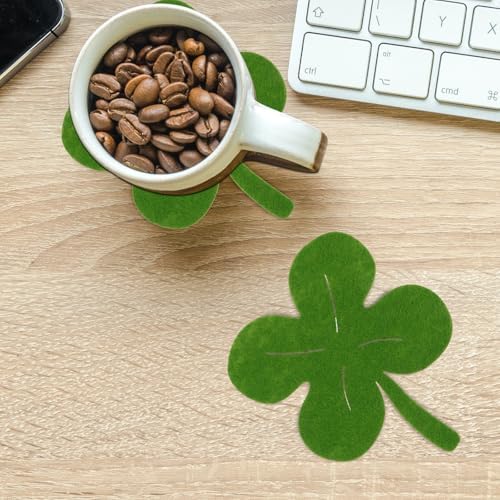 NUOBESTY 12 adet yonca yaprağı tasarımlı kumaş altlık 12 x 10 cm yeşil uzun ömürlü yonca bardak altlığı ev ve St Patrick's Day masa dekorasyonu için - Görsel 6