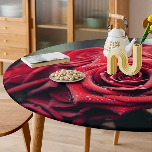 Nappe ronde rose rouge lavable pour protéger la table de cuisine