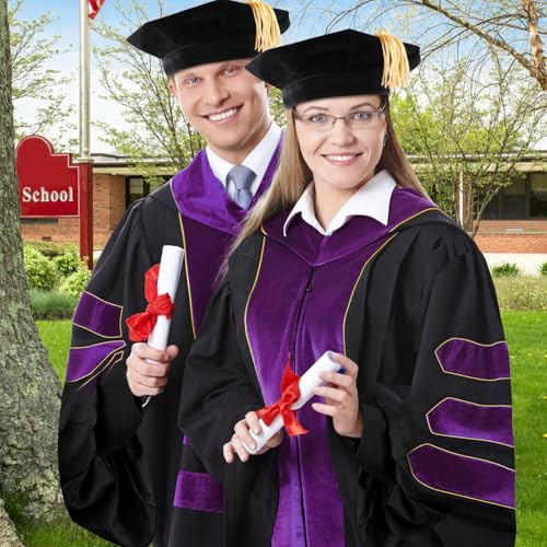 Image of Unisex Doctoral Graduation Gown with Gold Piping | Academic doctoral Cap and Gown for Graduation Ceremony