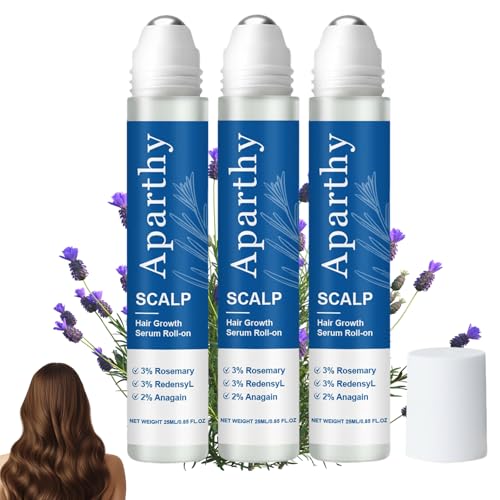 Aparthy Hair Growth Serum Roll On Advanced Mens Hair Growth Serum Thicker & Stronger Hair Nourishes Scalp & Roots for All Hair Non-greasy Hair Loss Support for Men & Women (3pcs)