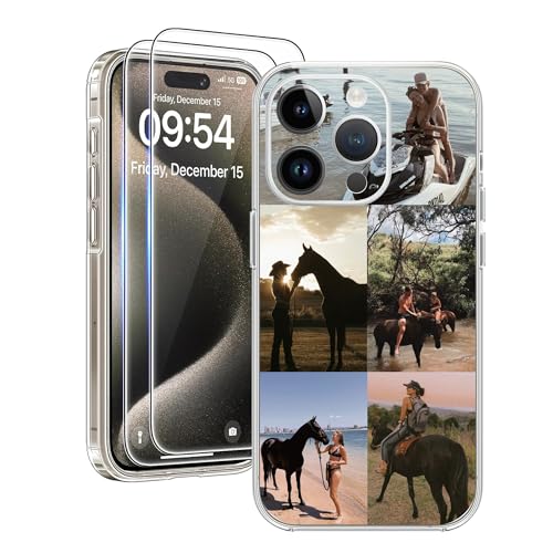 Cliffora Funda Personalizada para iPhone 17, 16, 15, 14, 13, 12, 11, Pro MAX, XS Plus/SE, 5 Fotos, TPU Transparente, Suave, Personalizable, Funda para Fotos con 2 Protectores de Pantalla