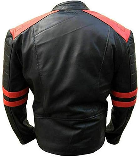 Unique Mens Vintage Cafe Racer Red Stripes Brando Black Motorcycle Quilted Retro Biker Leather Jacket For Men #TOP2