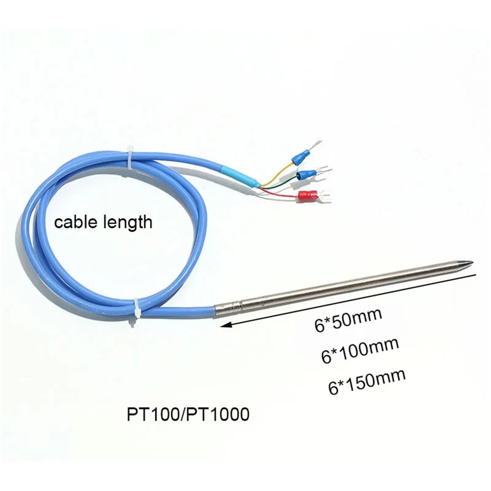 1 termopar PT100/PT1000 de acero inoxidable con sonda de inserción de aguja de 6 x 50/100/150 mm y cable de 1/2/3/4/5 m for sensor de temperatura(PT100 3m,50mm)