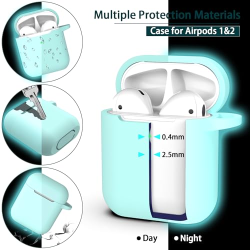R-fun Compatible with AirPods 2nd Generation 2019,1st Gen 2016 Charging Case Cover,Soft Silicone Protective Case Compatible with Apple AirPods with Cleaner Kit & Keychain,Glow Blue - Image 3