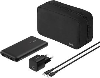 Belkin Portable Charger, 4-in-1 Charging Kit with 10000mAh Power Bank, 25W USB C Power Supply, 60W USB C Cable and Case - Fast Charging Various Devices, Compact Format for Travel