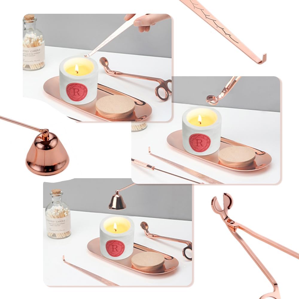 Candle Accessory Set Gift Box, Exquisite Wave Storage Tray Plate Silver | Candle Wick Trimmer, Bell Candle Wick Snuffer, Candle Wick Dipper, 4-in-1 Candle Care Toll Kit for Scented Candle Lover
