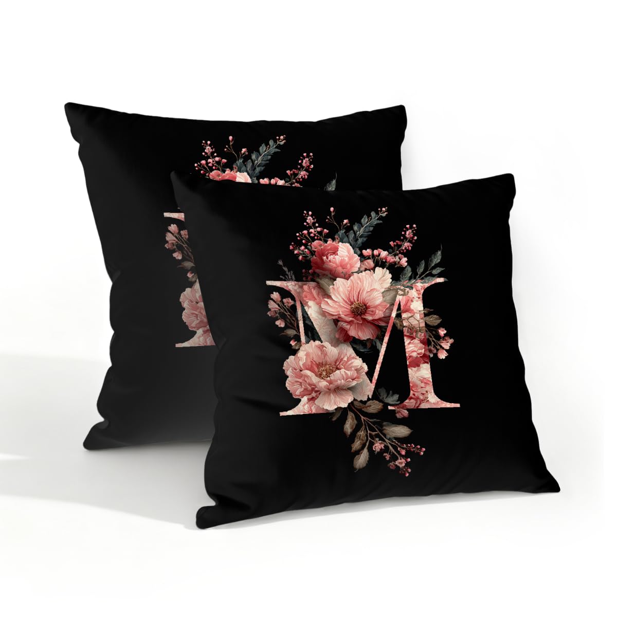 Outdoor Pillow Covers Waterproof Pillowcases 18x18in Set of 2 Alphabet M Floral Art Decorative Throw Cushion Case for Couch Sofa Garden Patio Furniture