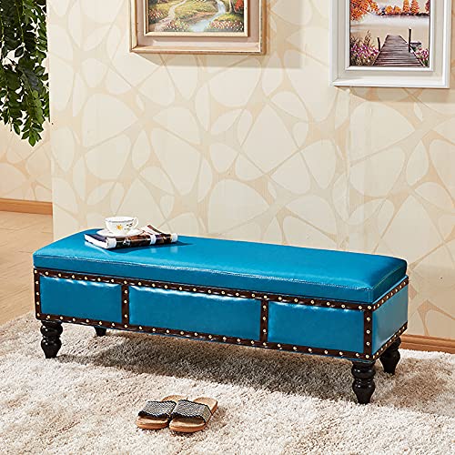 Repose-pieds bleu relevable en similicuir pour simplifier l'organisation du salon