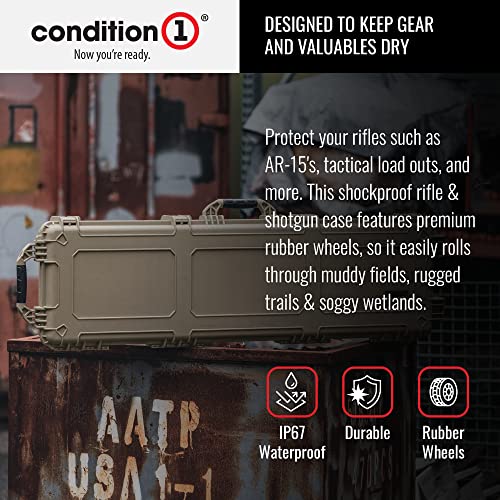 Condition 1 Tactical Rifle Case, Tan | 54.77" X 16.50" X 5.94 Inches | Ip67 Waterproof Long Gun Case | Patented Push-Button Locks & All-Terrain Rubber Wheels | Hard Plastic Case With Foam… #TOP3