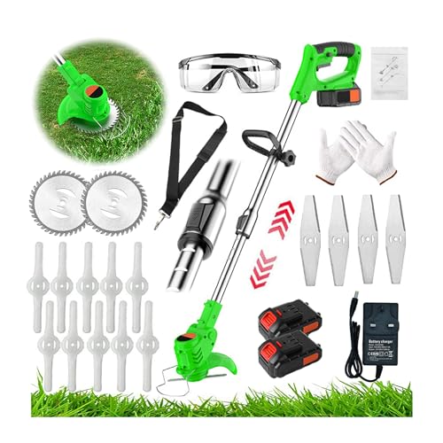 Garden Strimmer Cordless Electric Metal Blade Strimmer Grass Trimmers with 24V ×2 Lithium Battery Fast Charger and Three Kinds Spare Blades for Garden Clearing Weeds Flower Trees