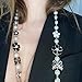 Fashion Designer-Inspired Pearl Necklace with Black Camellia and Bow Charms – Statement Layered Long Necklace for Women, Elegant Costume Jewelry for Sweaters and Dresses
