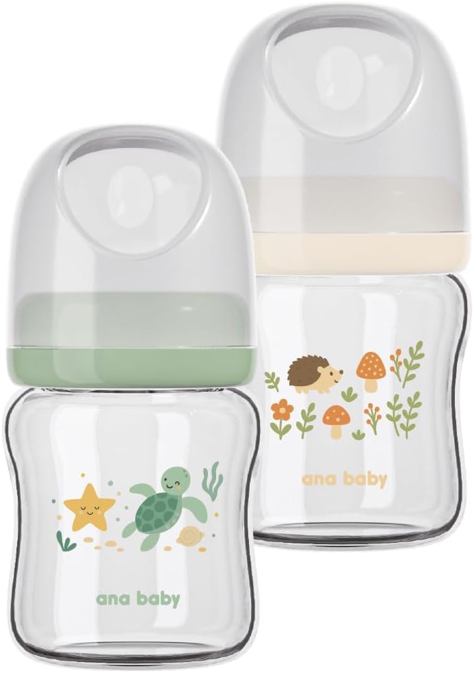 ana baby Pure Glass Bottle Set - 2 Pack, Multi, 2 count (Pack of 1)