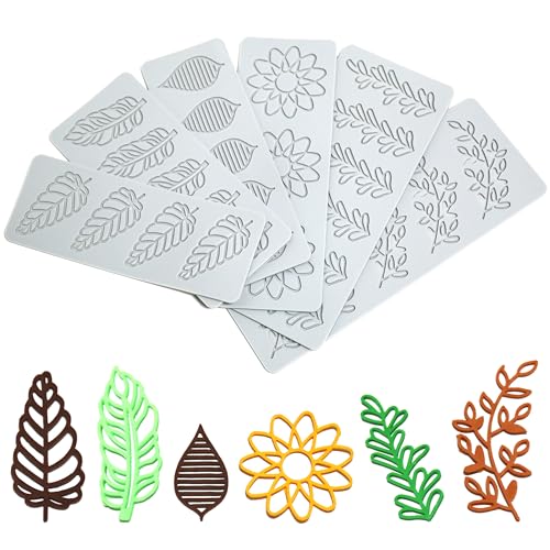 Auped Set 6 Pezzi Tappetino Silicone per Dolci Francesi - Stampi Decorazione Torte con Motivo Fiore e Foglia | Antiaderente, Resistente al Caldo, Lavabile per Cioccolato/Zucchero