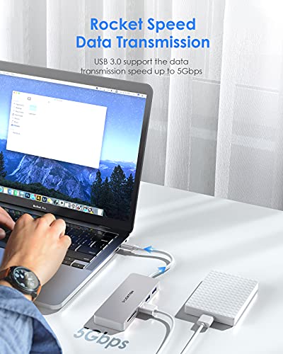 Lention Usb C Hub With 3 Usb 3.0 & Sd/Micro Sd Card Reader Compatible 2022-2016 Macbook Pro, New Mac Air/Ipad Pro/Surface, More, Stable Driver Certified Type C Adapter (Cb-C15, Silver) #TOP2