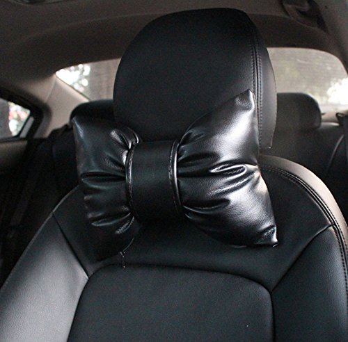 seemehappy Charming Bowknot Leather Neck Pillow Headrest Cushion for Car (A Pair)