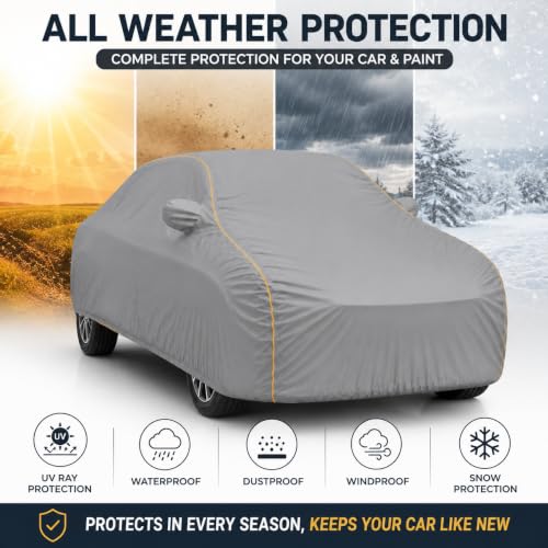 Image of S-Presso Heavy Duty Car Cover Waterproof | 6-Layer Full Body Protection with Soft Cotton Inner Lining | UV, Rain, Heat, Dust & Scratch Resistant | Custom Fit with Mirror Pockets | Grey