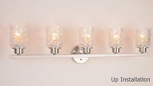 Miniatura 6 de ALICE HOUSE Luces de tocador de 37 pulgadas, iluminación de pared de 5 luces, luces de baño de níquel cepillado sobre el espejo, iluminación de