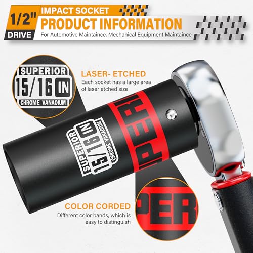 Image of 1 /2 inch Drive Impact Socket, 15 /16 inch Deep Socket, SAE, 6 Point, CR-V, for Car Repair, Loosen the Fastening Nut
