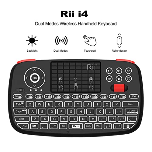 Rii (Upgrade) I4 Mini Bluetooth Keyboard With Touchpad, Blacklit Portable Wireless Keyboard With 2.4G Usb Dongle For Smartphones, Pc, Tablet, Laptop Tv Box Ios Android Windows Mac.black #TOP1
