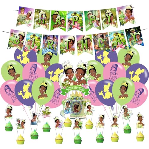 Princess Frog Birthday Decorations Include Happy Birthday Banner Cake Topper and Cupcake Toppers Balloons for Girls Party Supplies