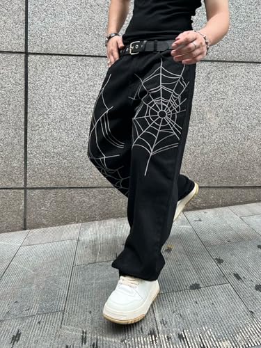 Mens Baggy Jeans Goth Steampunk Y2k Wide Leg Denim Pants with Cargo Pockets Skater Streetwear Punk Cargo Pants Trousers4