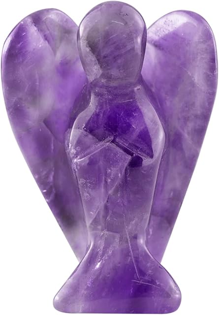Ouubuuy Natural Amethyst Crystal Angel Pocket Guardian Angel Figurines Gift for Reiki Healing 1.5