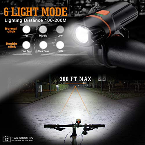 Wastou Bike Light,USB Rechargeable LED Bicycle Light, Super Bright Cycling Light (6 Lighting Modes) - Image 5