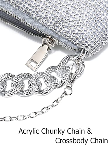 Yikoee Sparkly Rhinestone Clutch Purse Evening Bag For Women With Chunky Chain (Silver) #TOP4